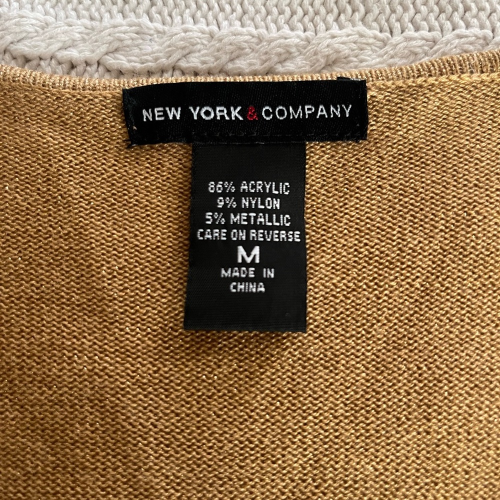 New York & Company Gold Metallic Wrap Blouse Sweater Women’s size medium - Picture 14 of 16